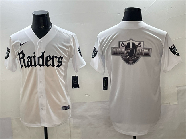 Men's Las Vegas Raiders Team Big Logo White 'Gothic Sin City Shadows Edition' Vapor Limited Stitched Baseball Jersey Men's Las Vegas Raiders Team Big Logo White 'Gothic Sin City Shadows Edition' Vapor Limited Stitched Baseball Jersey